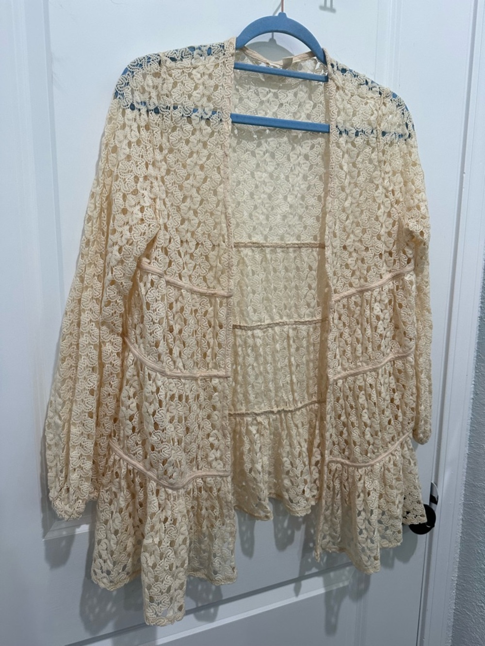 Easel Boho Cottagecore Cream Openwork Crochet Women's Open Cardigan